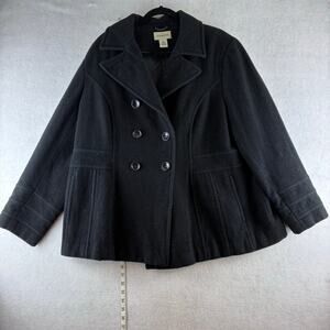 St. Johns Bay Double Breasted Wool Pea Coat Womens 1X Black MISSING 1 BUTTON